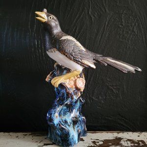 Vintage Porcelain Shiwan Magpie Bird Collection Vase Sakura Blossom